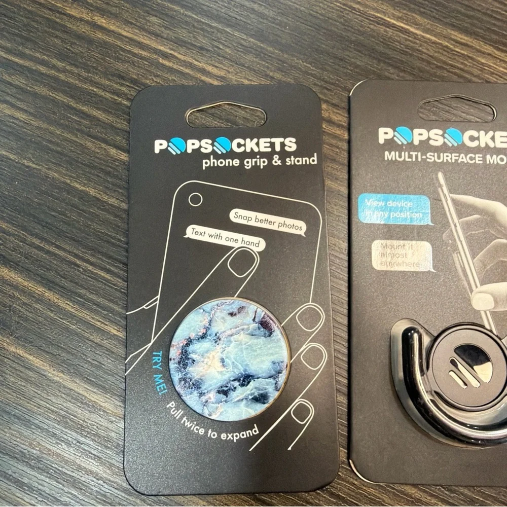 Pop Socket Phone Grip And Multi- Surface Mount Bundle Blue Marble